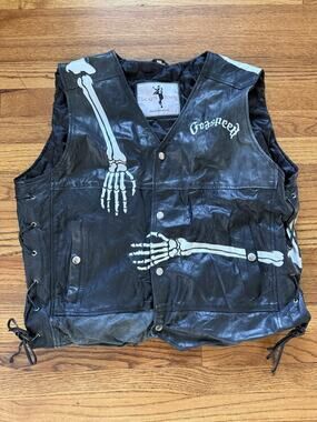 Jackets Town Biker Vest Skeleton Bone Graphic Godspeed Black Mens Size L